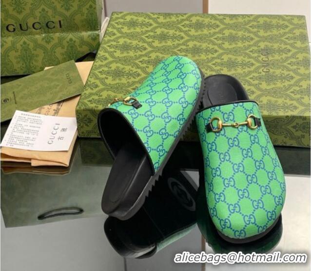 Classic Practical Gucci GG Supreme Canvas Horsebit Flat Mules Green 916068