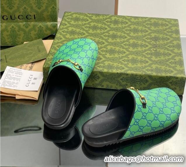 Classic Practical Gucci GG Supreme Canvas Horsebit Flat Mules Green 916068