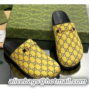 Custom Gucci GG Supreme Canvas Horsebit Flat Mules Yellow 916069