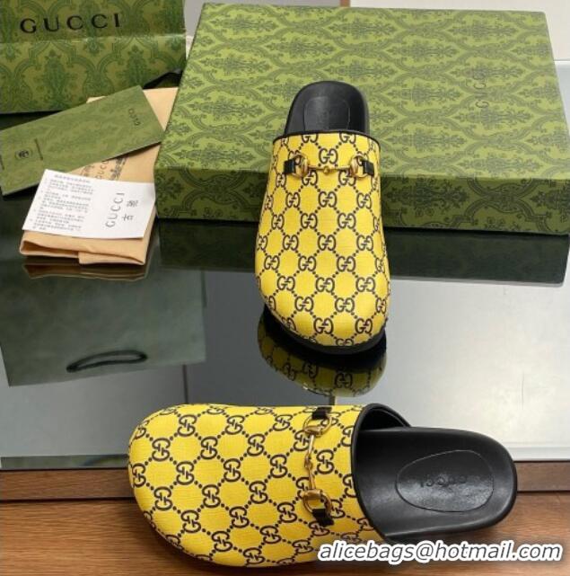 Custom Gucci GG Supreme Canvas Horsebit Flat Mules Yellow 916069