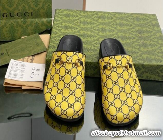 Custom Gucci GG Supreme Canvas Horsebit Flat Mules Yellow 916069