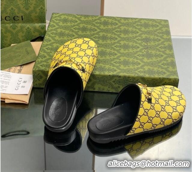 Custom Gucci GG Supreme Canvas Horsebit Flat Mules Yellow 916069