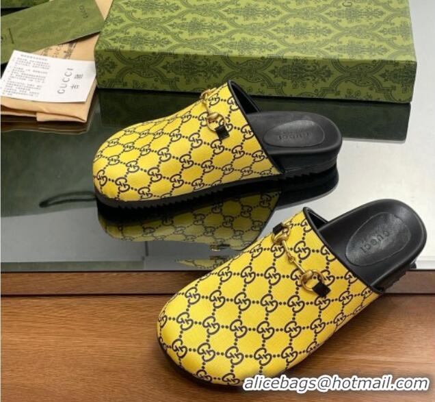 Custom Gucci GG Supreme Canvas Horsebit Flat Mules Yellow 916069