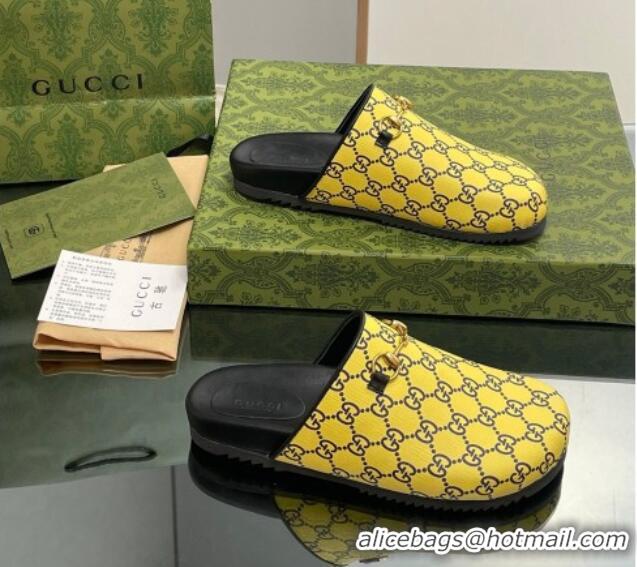 Custom Gucci GG Supreme Canvas Horsebit Flat Mules Yellow 916069