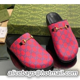 Low Cost Gucci GG Supreme Canvas Horsebit Flat Mules Red 916070