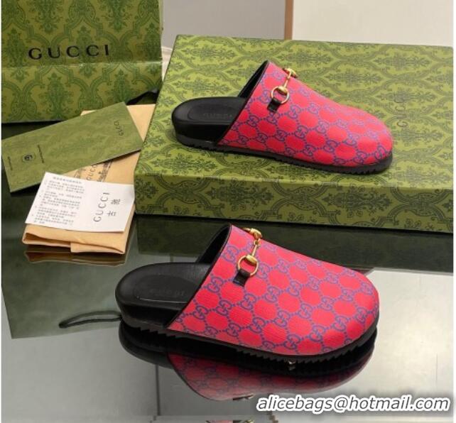 Low Cost Gucci GG Supreme Canvas Horsebit Flat Mules Red 916070