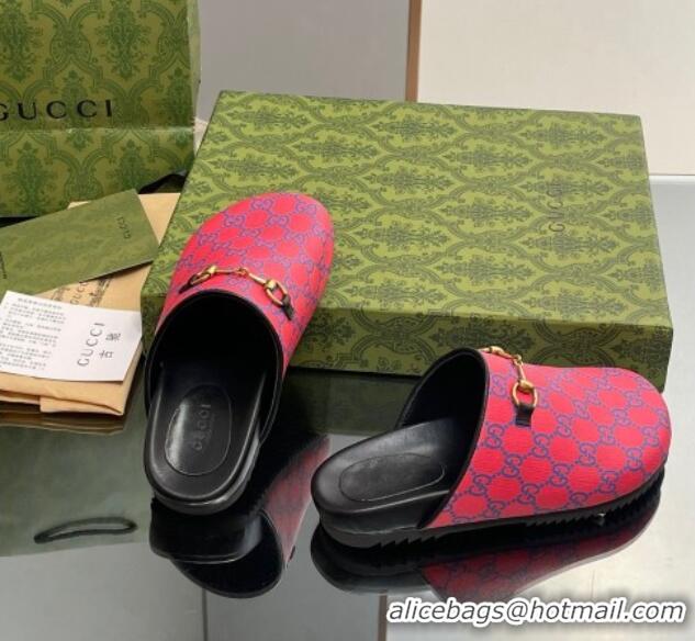 Low Cost Gucci GG Supreme Canvas Horsebit Flat Mules Red 916070