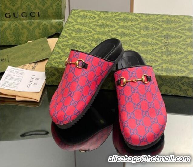 Low Cost Gucci GG Supreme Canvas Horsebit Flat Mules Red 916070