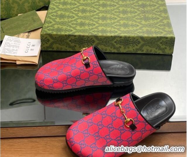 Low Cost Gucci GG Supreme Canvas Horsebit Flat Mules Red 916070