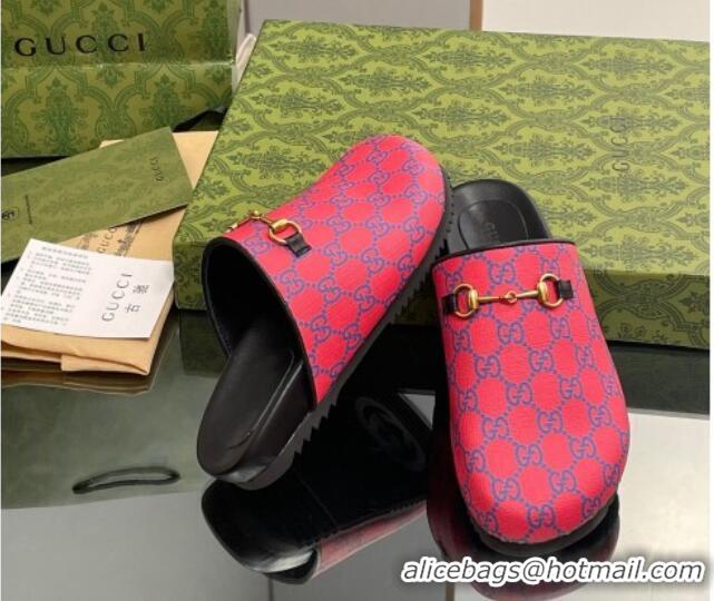 Low Cost Gucci GG Supreme Canvas Horsebit Flat Mules Red 916070