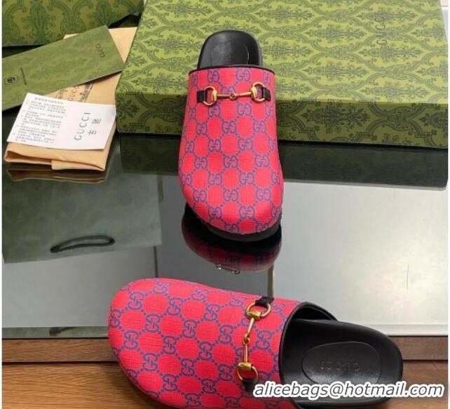 Low Cost Gucci GG Supreme Canvas Horsebit Flat Mules Red 916070