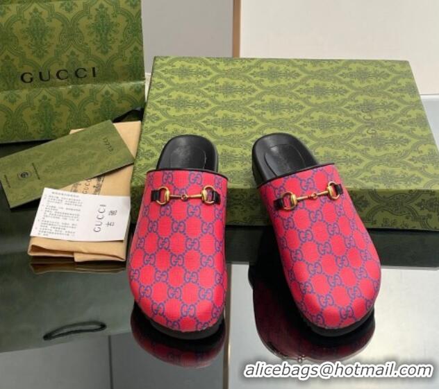 Low Cost Gucci GG Supreme Canvas Horsebit Flat Mules Red 916070