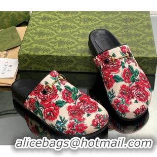 Cheap Design Gucci Flora Printed Horsebit Flat Mules 916071