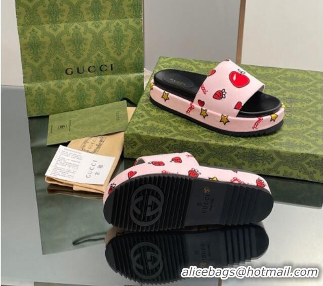 Duplicate Gucci Heart Printed Platform Slide Sandal Light Pink 916073