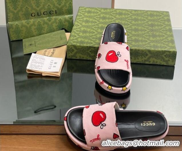 Duplicate Gucci Heart Printed Platform Slide Sandal Light Pink 916073