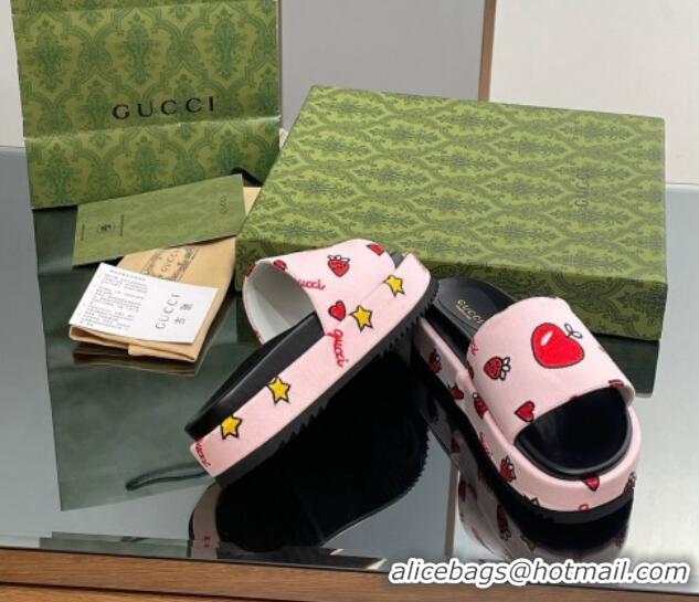 Duplicate Gucci Heart Printed Platform Slide Sandal Light Pink 916073