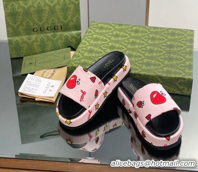 Duplicate Gucci Heart Printed Platform Slide Sandal Light Pink 916073