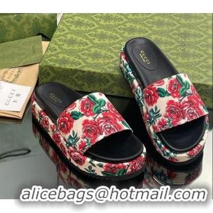 Comfortable Gucci Flora Printed Platform Slide Sandal 916074