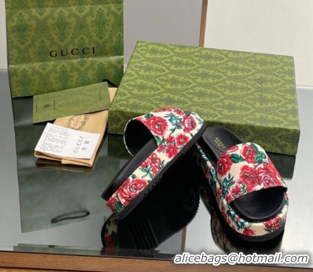 Comfortable Gucci Flora Printed Platform Slide Sandal 916074