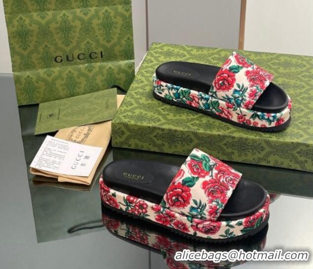 Comfortable Gucci Flora Printed Platform Slide Sandal 916074