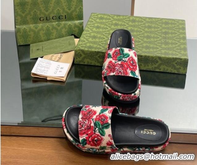 Comfortable Gucci Flora Printed Platform Slide Sandal 916074