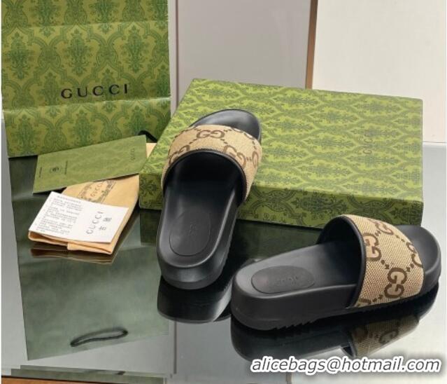 Best Price Gucci Jumbo GG Canvas Platform Slide Sandal Camel 916075