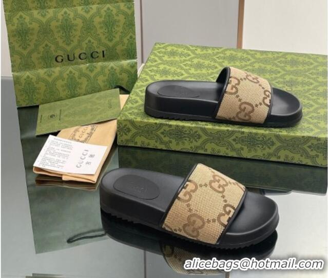 Best Price Gucci Jumbo GG Canvas Platform Slide Sandal Camel 916075