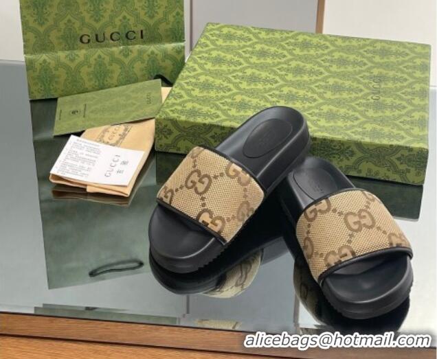 Best Price Gucci Jumbo GG Canvas Platform Slide Sandal Camel 916075