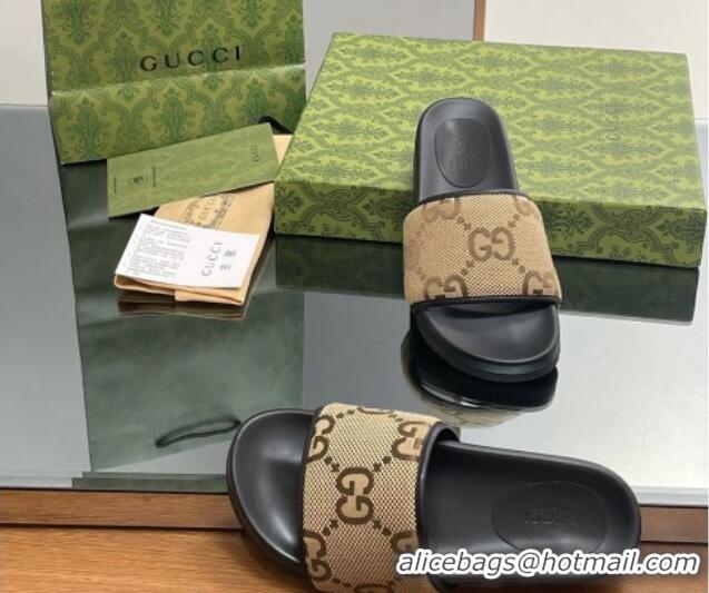 Best Price Gucci Jumbo GG Canvas Platform Slide Sandal Camel 916075