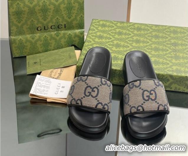 New Fashion Gucci Jumbo GG Canvas Platform Slide Sandal Grey 916076