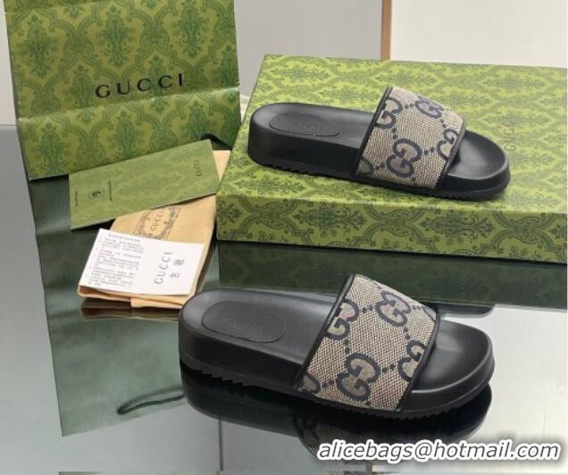 New Fashion Gucci Jumbo GG Canvas Platform Slide Sandal Grey 916076