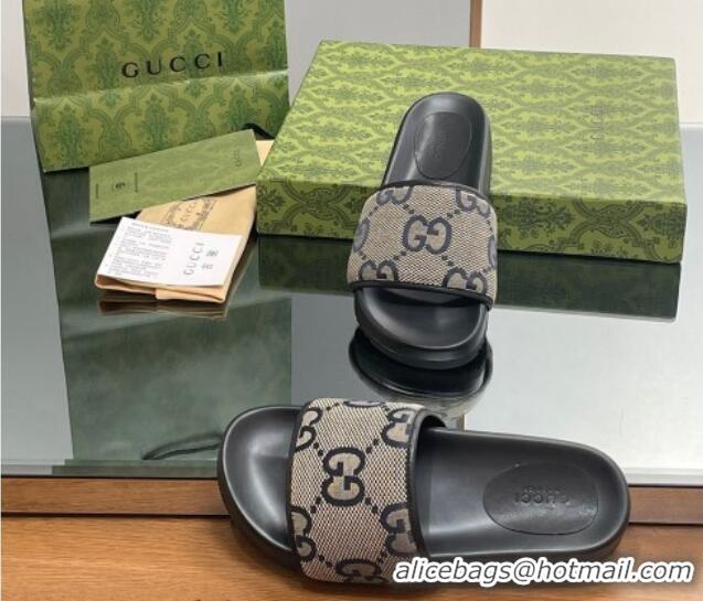 New Fashion Gucci Jumbo GG Canvas Platform Slide Sandal Grey 916076