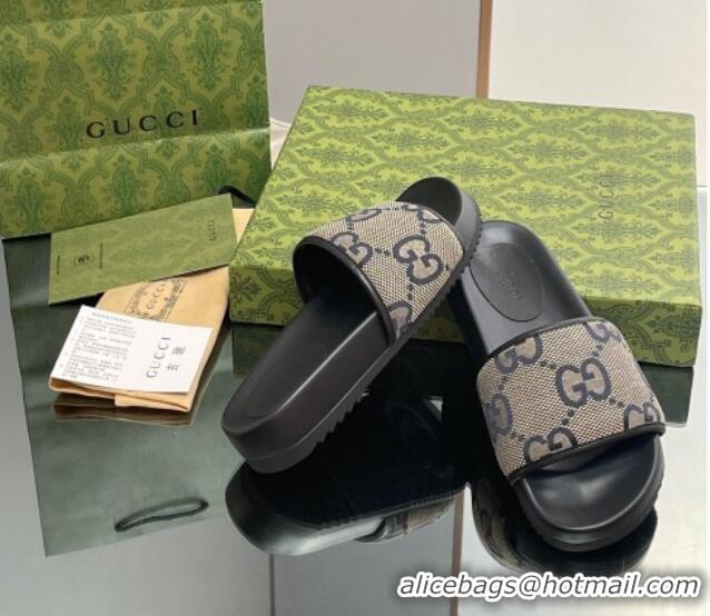 New Fashion Gucci Jumbo GG Canvas Platform Slide Sandal Grey 916076