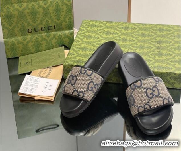 New Fashion Gucci Jumbo GG Canvas Platform Slide Sandal Grey 916076