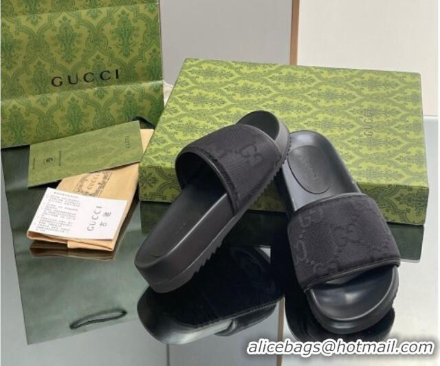 Buy Cheapest Gucci Jumbo GG Canvas Platform Slide Sandal Black 916077