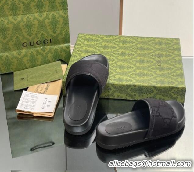 Buy Cheapest Gucci Jumbo GG Canvas Platform Slide Sandal Black 916077