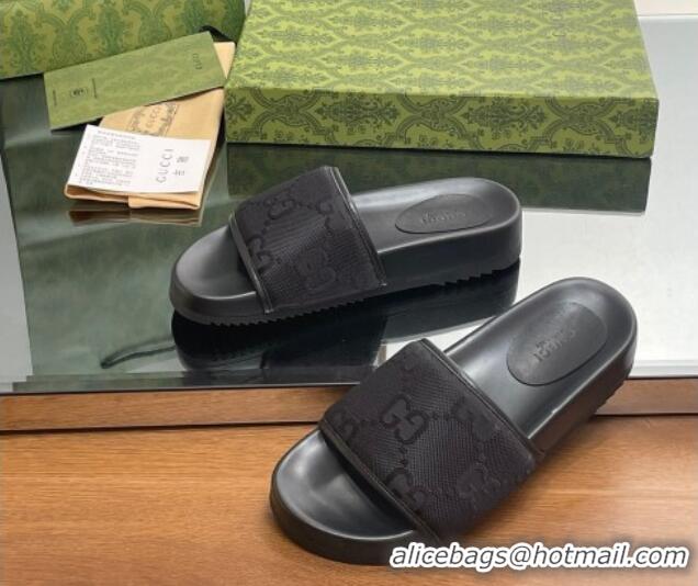 Buy Cheapest Gucci Jumbo GG Canvas Platform Slide Sandal Black 916077