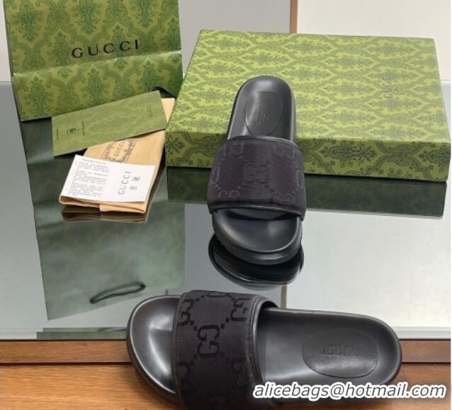 Buy Cheapest Gucci Jumbo GG Canvas Platform Slide Sandal Black 916077