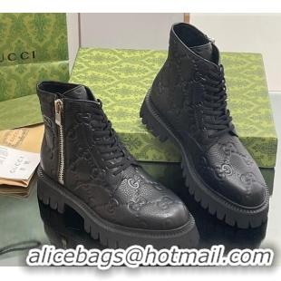 Low Price Gucci GG Leather Ankle Boots Black 916078