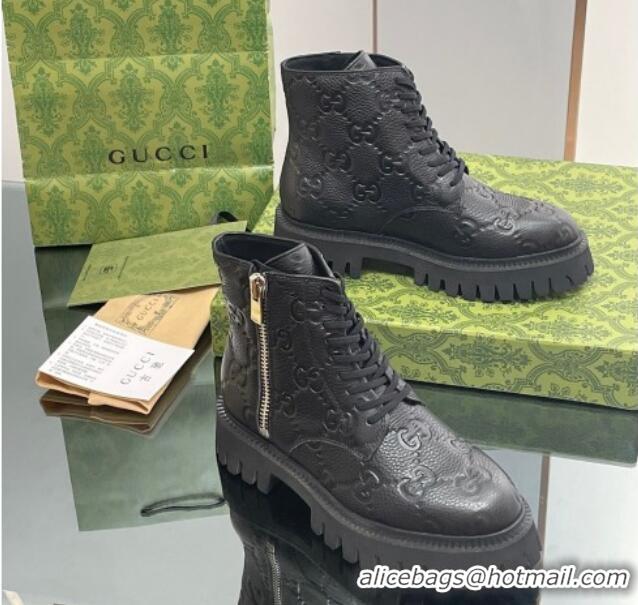 Low Price Gucci GG Leather Ankle Boots Black 916078