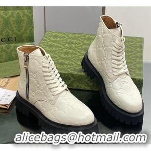 Design Discount Gucci GG Leather Ankle Boots White 916079