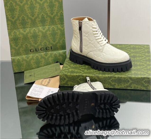 Design Discount Gucci GG Leather Ankle Boots White 916079