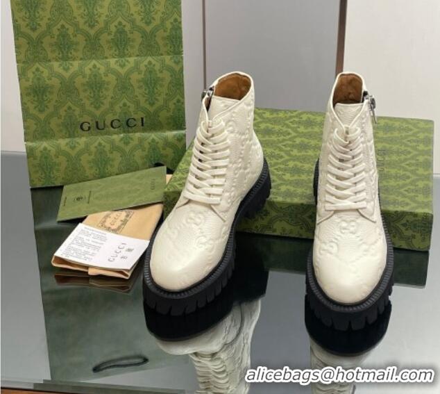 Design Discount Gucci GG Leather Ankle Boots White 916079