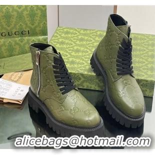 Grade Gucci GG Leather Ankle Boots Green 916080