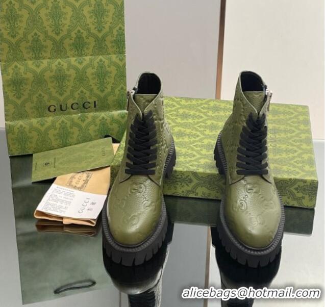 Grade Gucci GG Leather Ankle Boots Green 916080