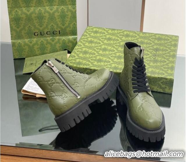 Grade Gucci GG Leather Ankle Boots Green 916080