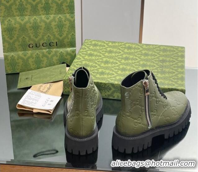 Grade Gucci GG Leather Ankle Boots Green 916080