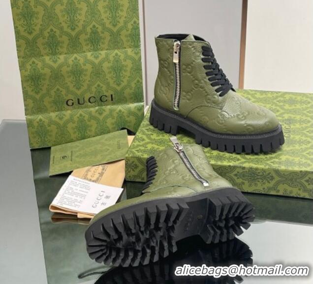 Grade Gucci GG Leather Ankle Boots Green 916080