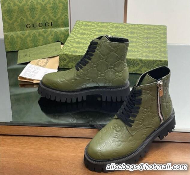 Grade Gucci GG Leather Ankle Boots Green 916080