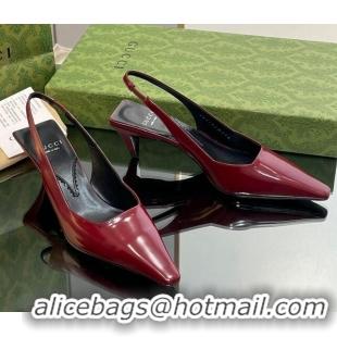 Inexpensive Gucci Leather Slingback Pumps 5.5cm 764192 Dark Red 926108